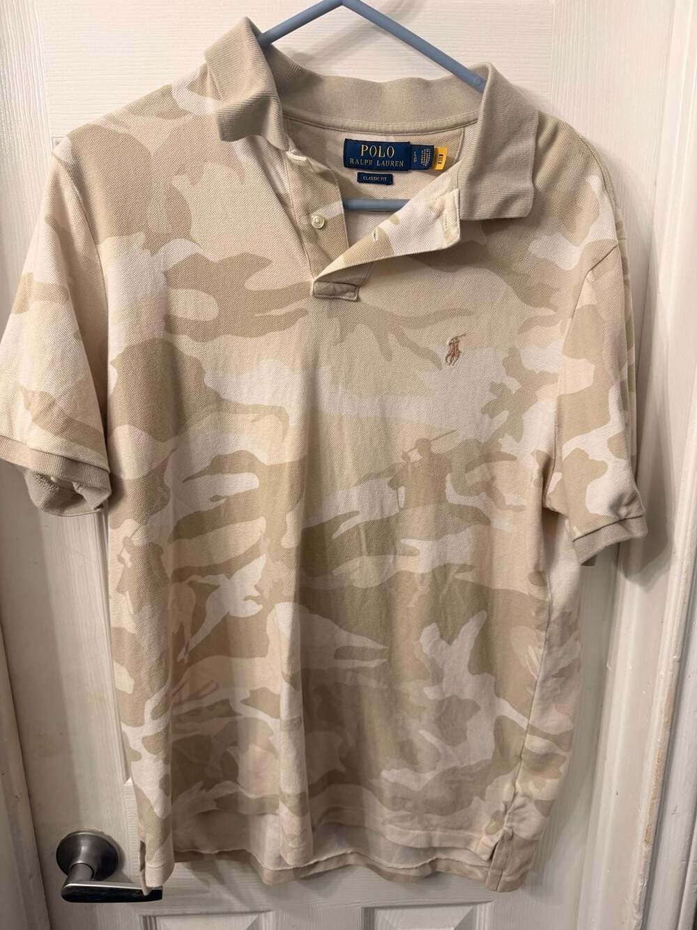 Polo Ralph Lauren Polo Shirt Size L Beige Camo Classic Fit